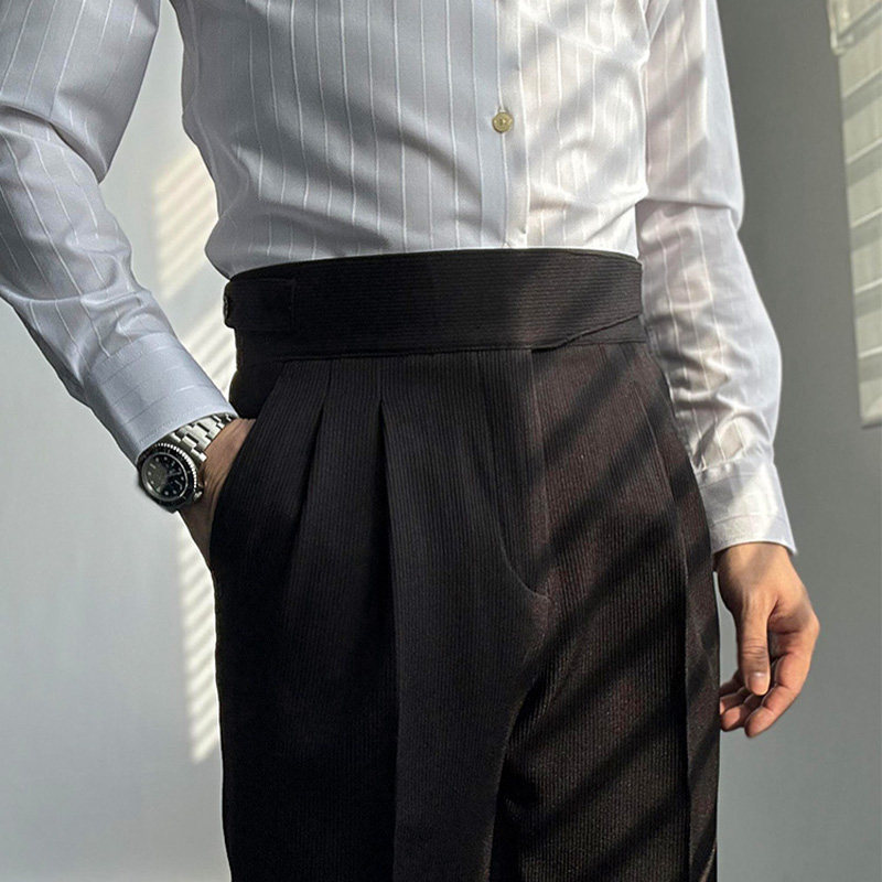 MUSHEN慕绅条纹高腰廓尔格西装西裤那不勒斯商务免烫时尚休闲长裤,男装,西裤,淘宝优惠券,粉丝福利购,淘宝优惠卷