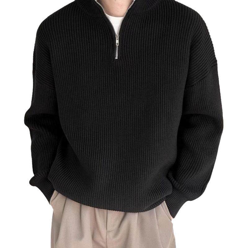 Men's Half Zip Sweater High Neck Knitted Jacket - Taobao product photo 5