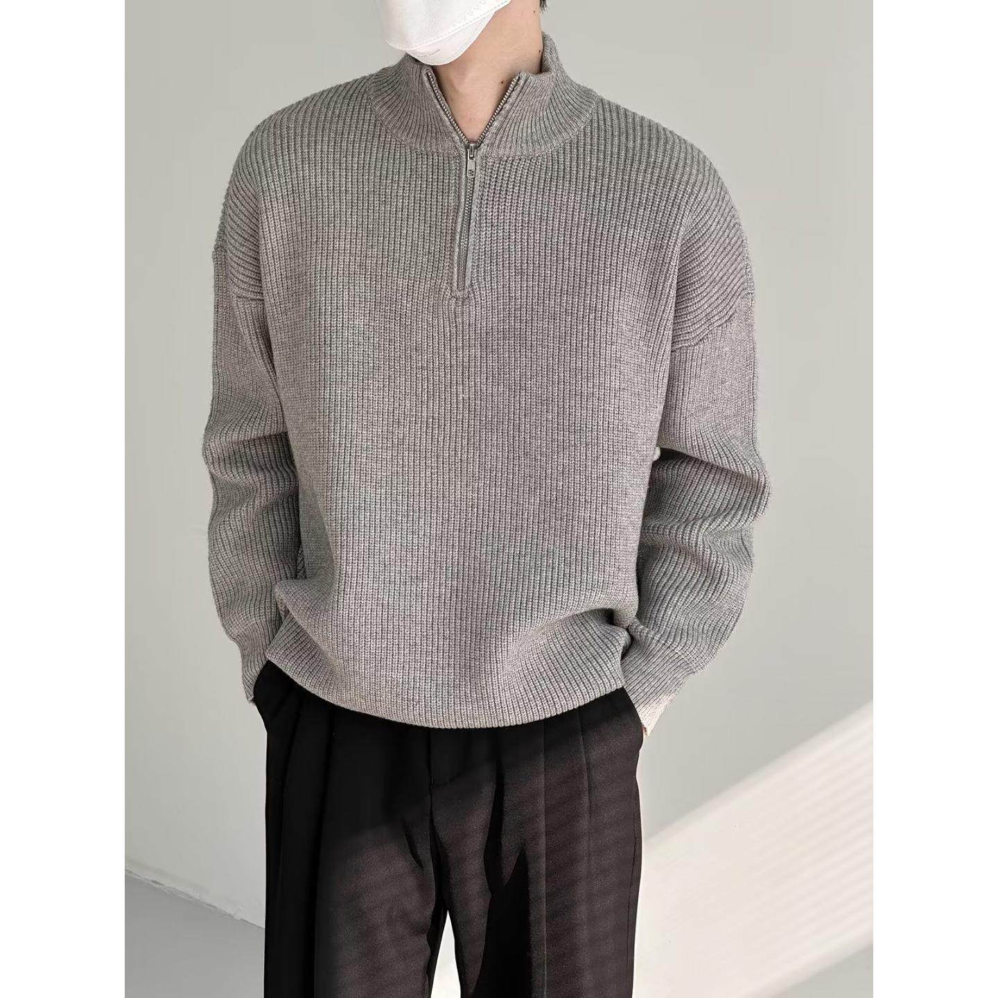 Men's Half Zip Sweater High Neck Knitted Jacket - Taobao product photo 4