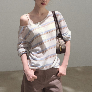 宽松显瘦上衣 OAKMOO Basic 夏季 莱赛尔亲肤冰感条纹POLO毛针织衫