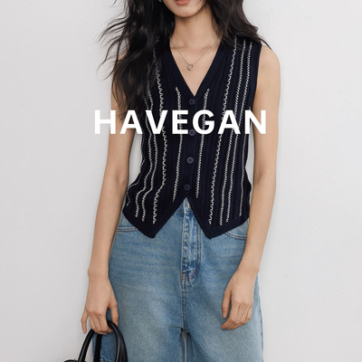 与间HAVEGAN/设计感夏季含真丝针织背心女马甲2025新款绵羊毛天丝