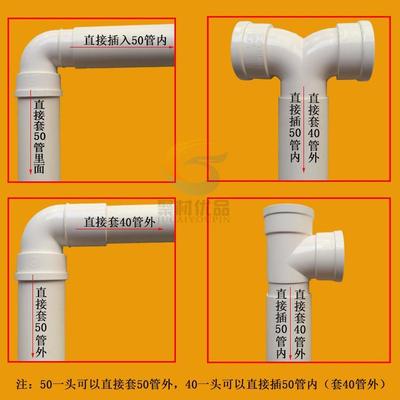 缩口5040 pvc管50变40 异径弯头下缩直接内插大小头y型三通管套