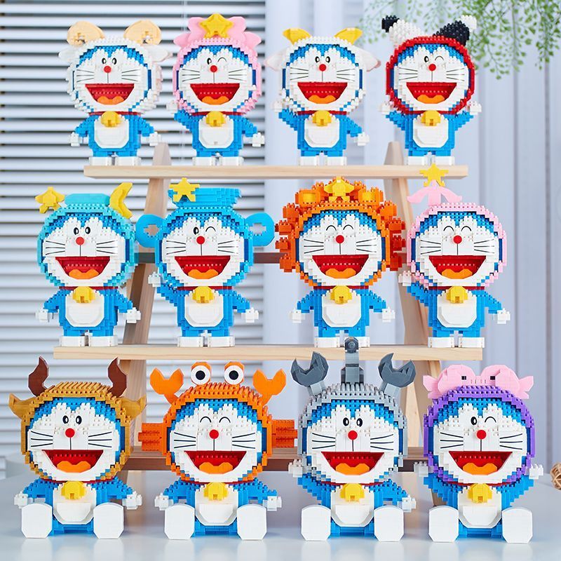 十二星座哆啦A梦蓝胖子机器猫小颗粒diy拼装积木女孩男孩拼图玩具
