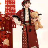 池禾原创 拜年服 秋冬款 马上有钱 唐制汉服女唐褙子刺绣保暖套装