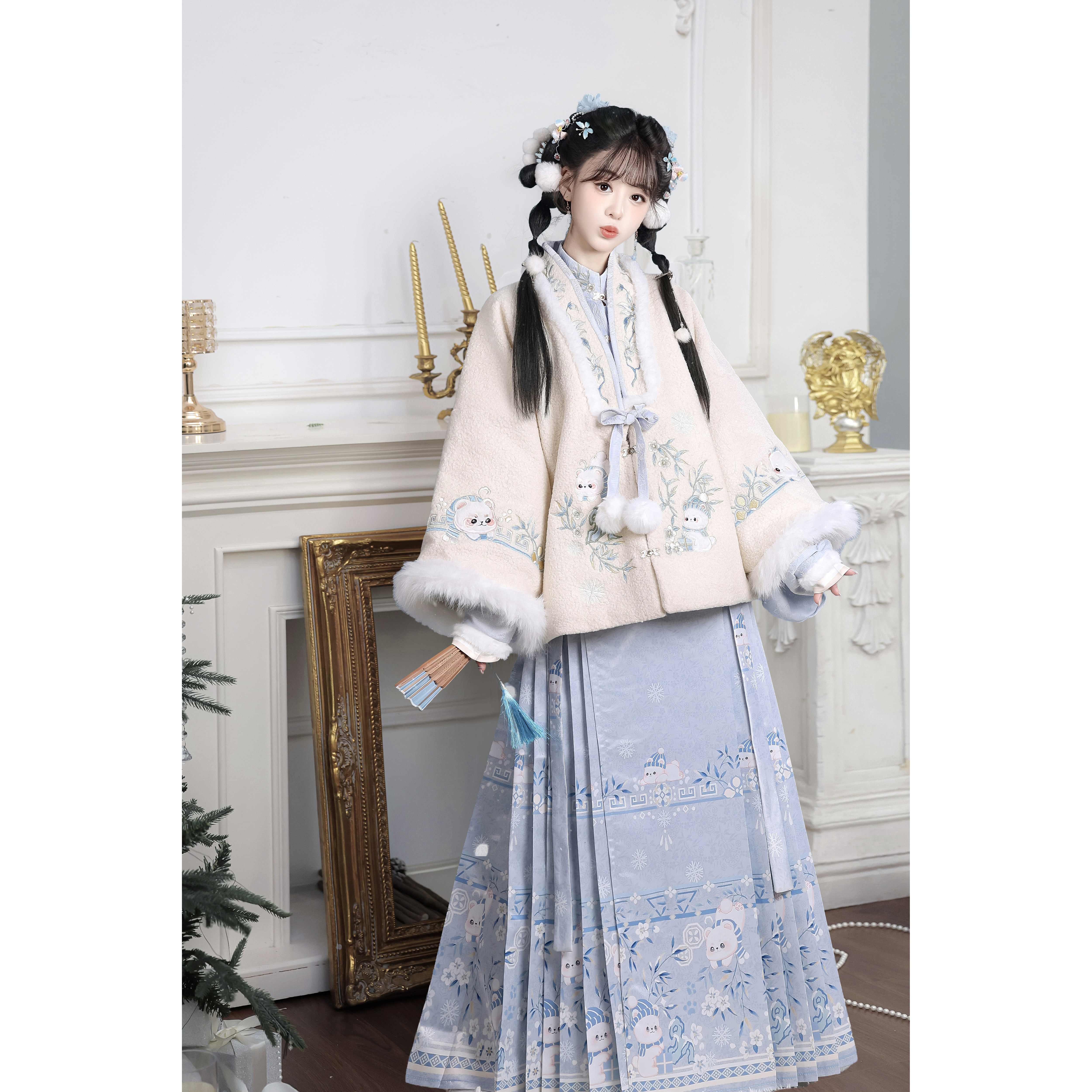 池禾原创【小熊物语】明制圆领比甲加绒披袄马面裙汉服女秋冬套装,女装/女士精品,汉服套装,淘宝优惠券,粉丝福利购,淘宝优惠卷