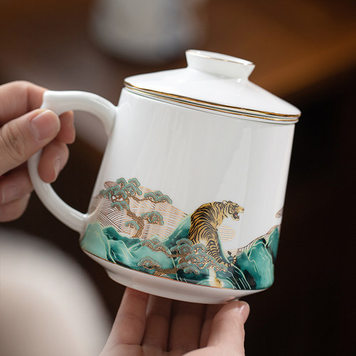 景德镇陶瓷茶杯茶水分离办公杯带盖子泡茶个人杯家用过滤水杯子礼
