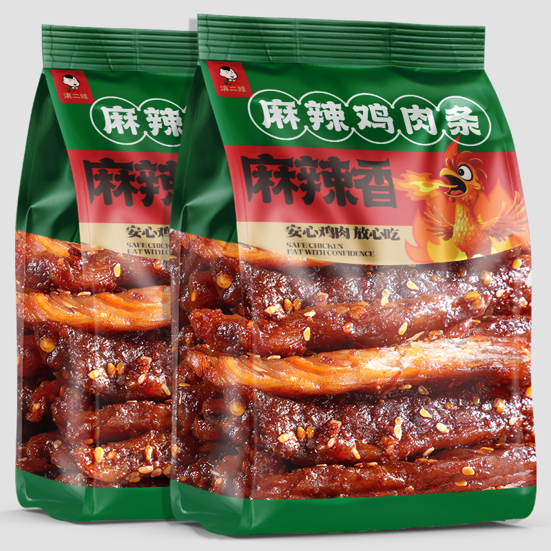 滇二娃麻辣鸡肉条网红高蛋白即食鸡胸肉健身代餐便宜休闲零食小吃