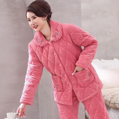 秋冬季珊瑚绒睡衣加厚加绒女