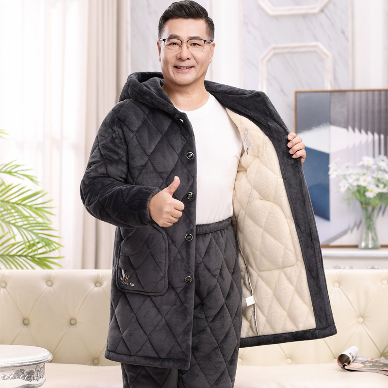 加长款连帽睡衣男士秋冬季加厚加绒珊瑚绒夹棉中老年保暖爸爸套装,女士内衣/男士内衣/家居服,睡衣/家居服套装,淘宝优惠券,粉丝福利购,淘宝优惠卷