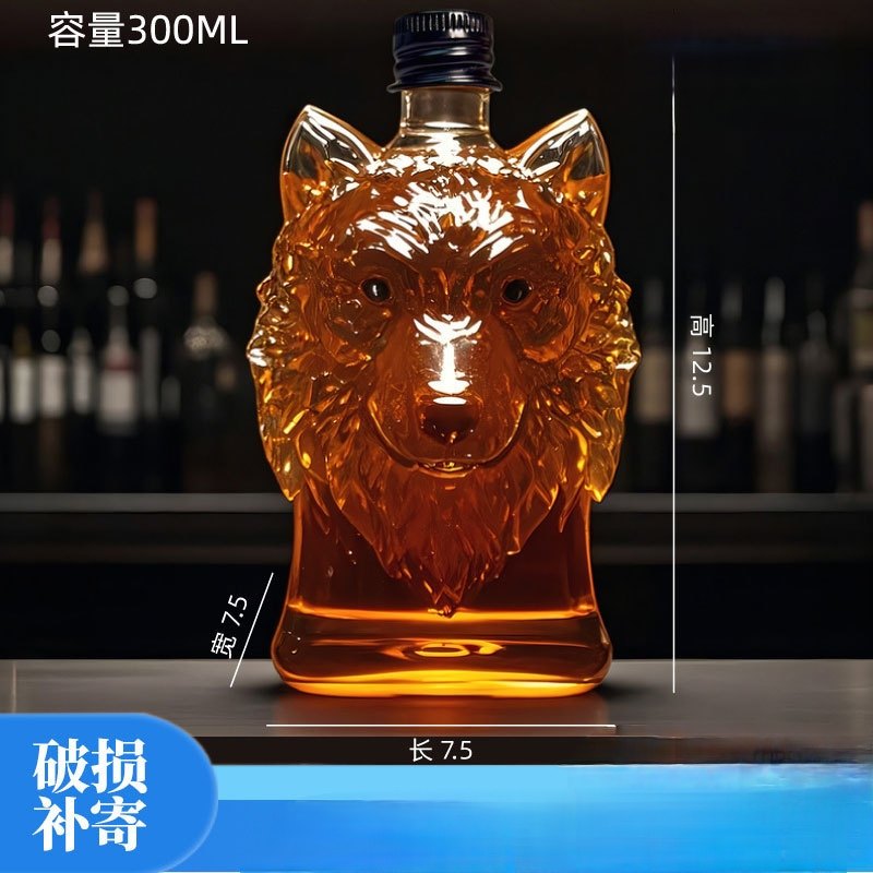 热销趣味狼头威士忌网红小玻璃瓶高颜值耐用耐热理想酒吧家居装饰