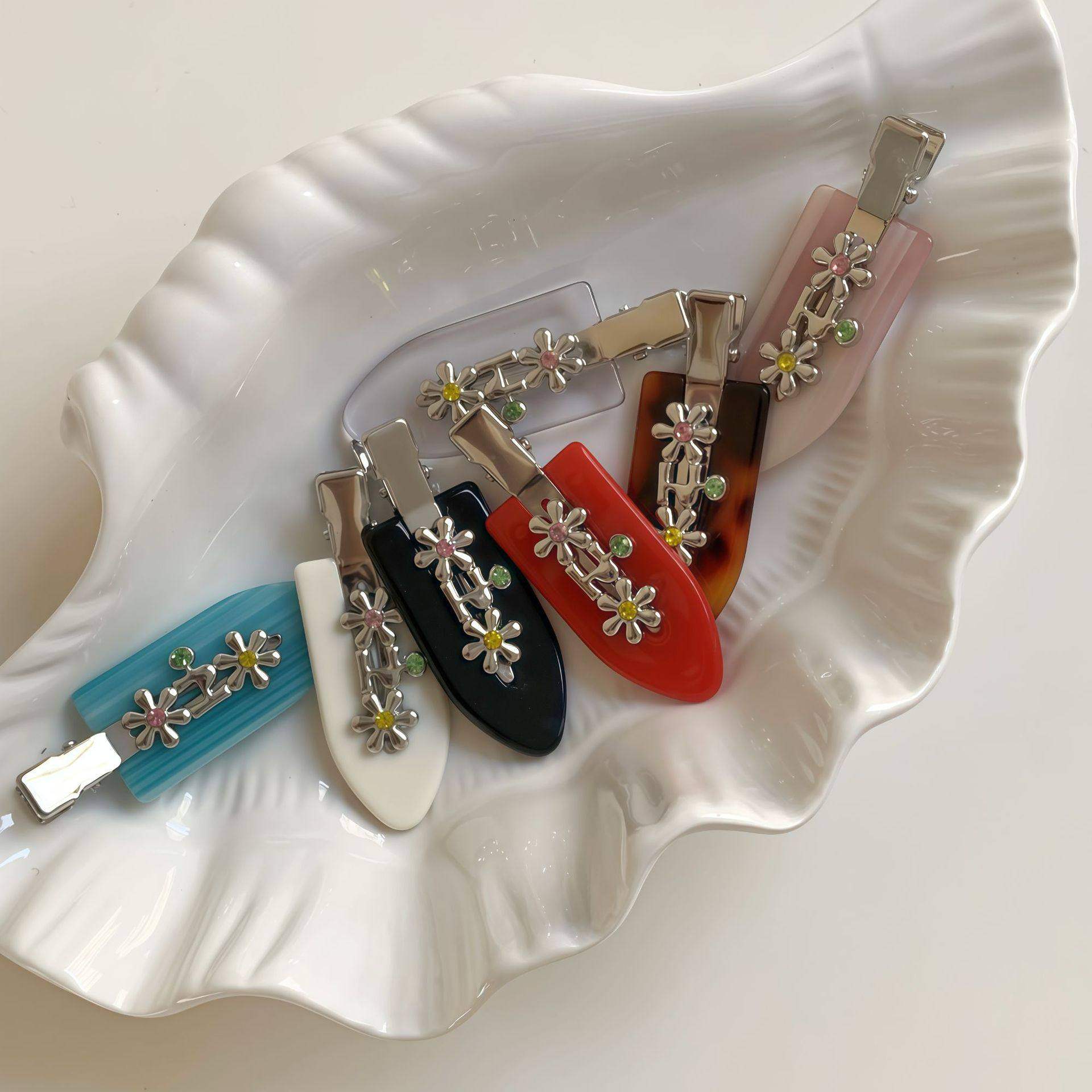 韩系ins博主同款甜酷金属花朵无痕发夹时尚小众设计感侧边刘海夹