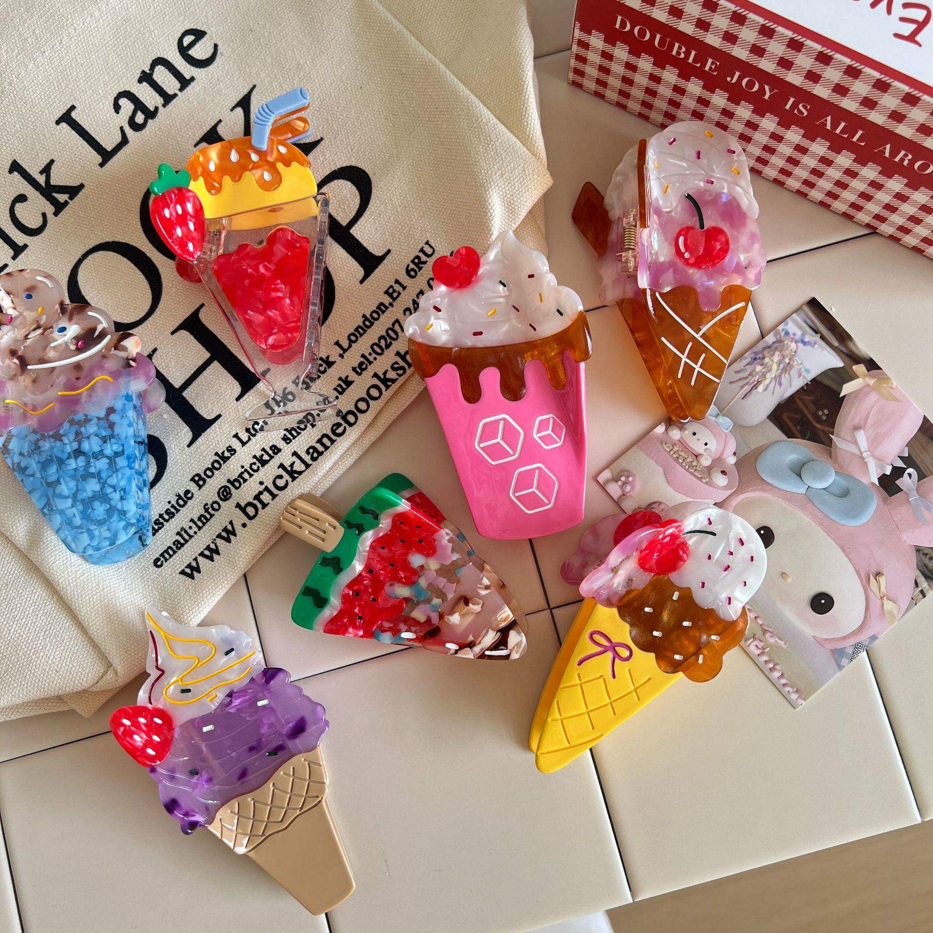 创意趣味食物冰淇淋抓夹可爱少女盘发鲨鱼夹高级感醋酸发夹发抓新