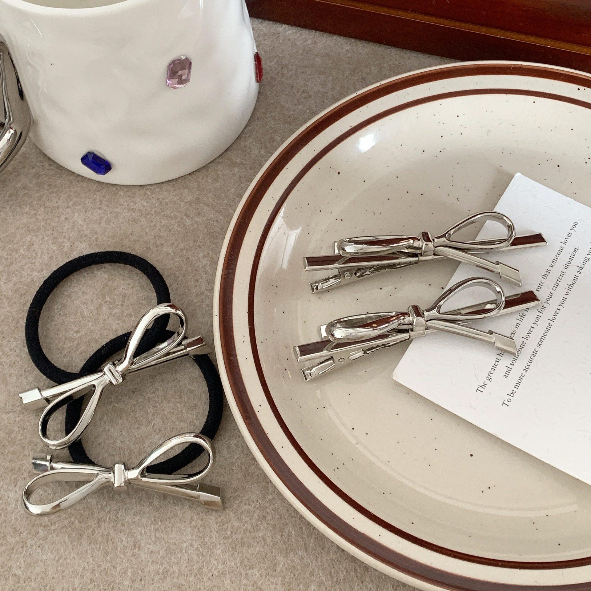 银色蝴蝶结侧边碎发夹子头饰发夹女精致鸭嘴夹发卡高马尾头绳发圈,饰品/流行首饰/时尚饰品新,发饰,淘宝优惠券,粉丝福利购,淘宝优惠卷