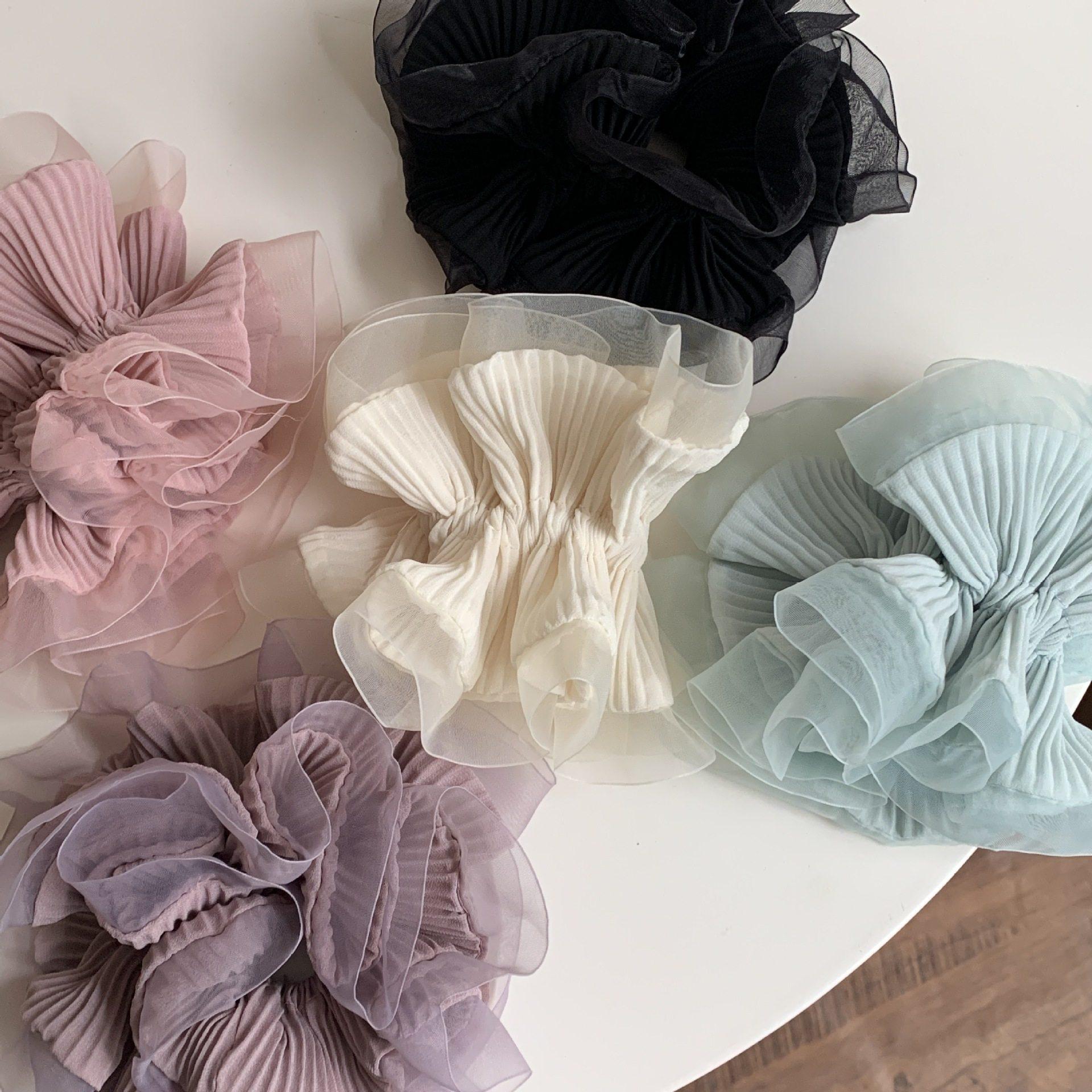 绝美木耳边褶皱发圈荷叶边法式芭蕾氛围感温柔紫色发绳布艺大肠圈