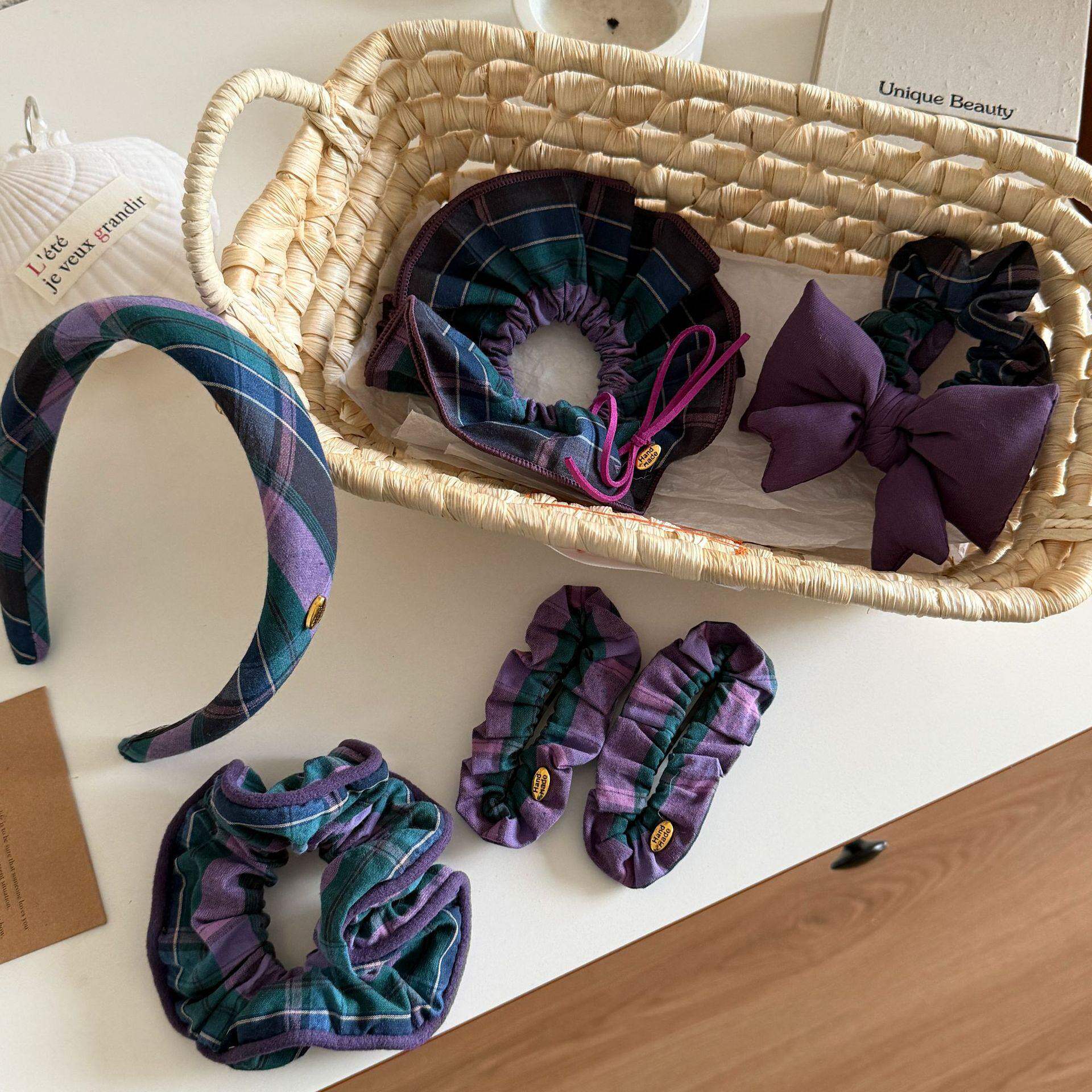 学院风格纹方巾大肠发圈发箍少女侧马尾发绳扎头发皮筋头绳饰品新