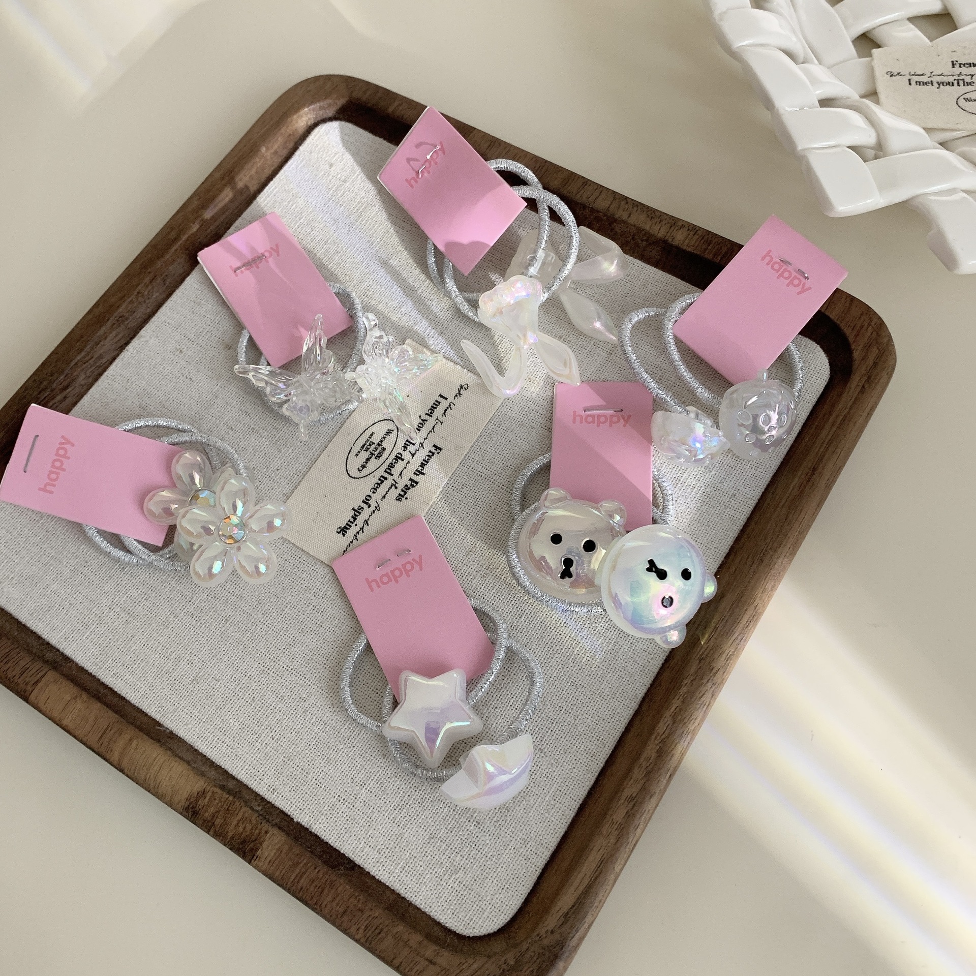 新款透色蝴蝶草莓星星熊熊兔子可爱对装银色细闪皮筋少女儿童发饰