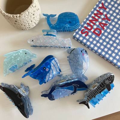 新款海洋动物系列抓夹章鱼螃蟹发夹鲸鱼海马发卡个性鲨鱼夹头饰