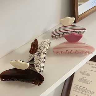 韩式彩色条纹醋酸拼接抓夹气质后脑勺盘发发夹气质玳瑁色鲨鱼夹子