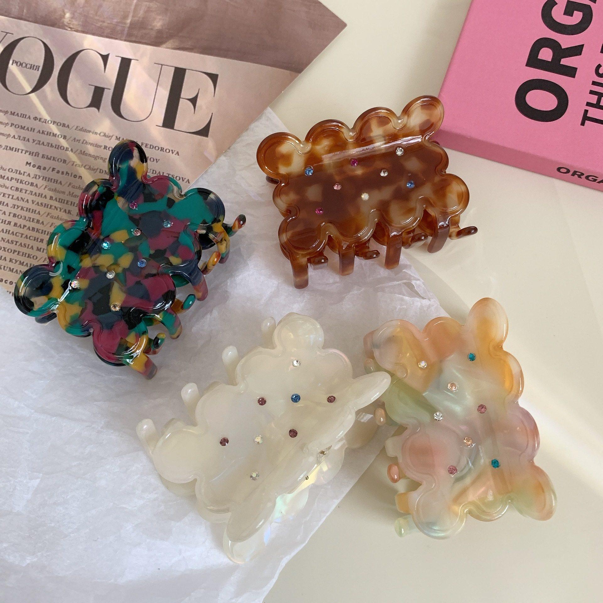 双色饼干水钻醋酸抓夹曲奇拼色可爱鲨鱼夹波浪双拼发夹辣妹发抓女