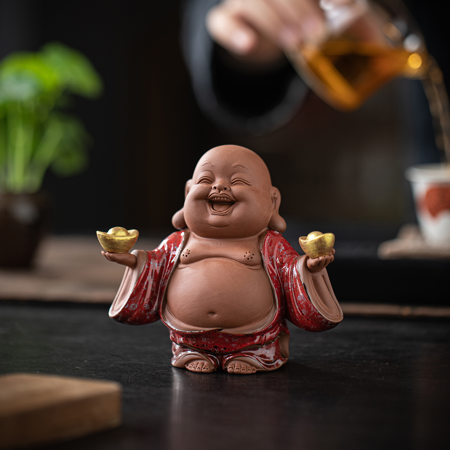 紫砂大肚弥勒佛茶宠摆件