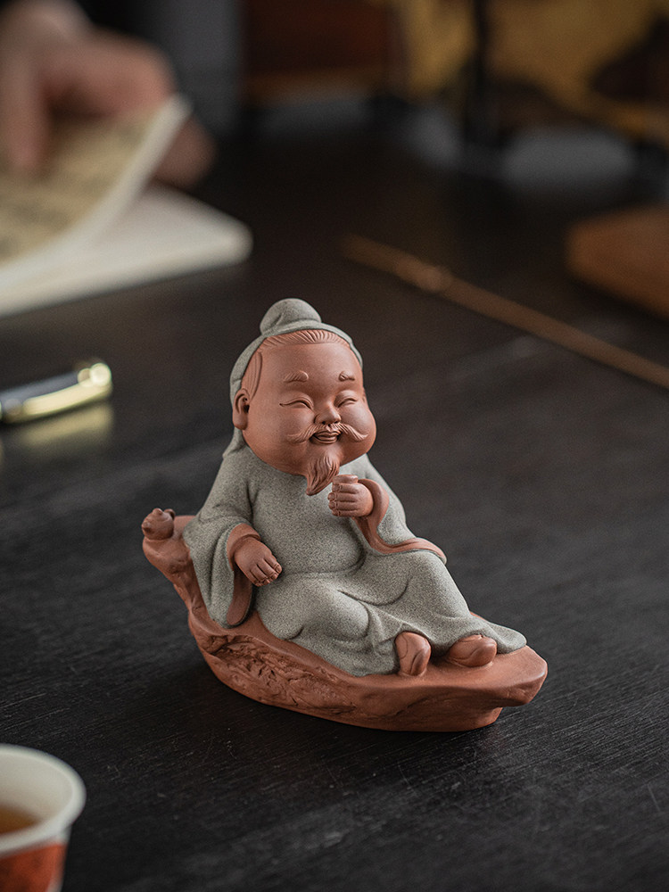 紫泥历史人物茶圣地羽毛茶宠物饰品中国禅宗茶室茶几茶几古架饰品