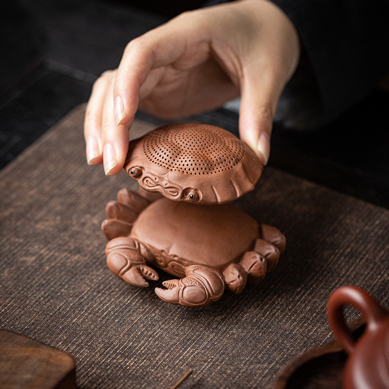 创意紫砂螃蟹茶宠一体茶漏