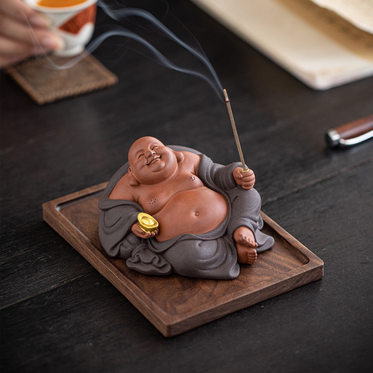 喜迎天下紫砂弥勒佛线香炉香插香座禅意茶室茶桌面香薰炉摆件礼品,餐饮具,茶道/香炉,淘宝优惠券,粉丝福利购,淘宝优惠卷