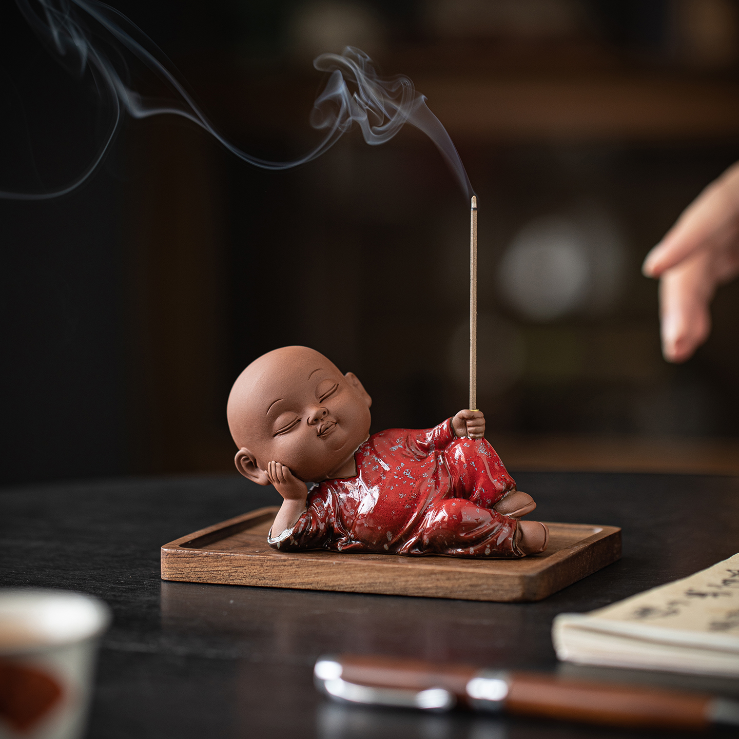 中式静卧小和尚线香炉