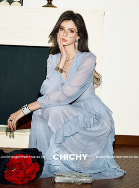 【妞妞专享】CHICHY法式系列漂亮长袖薄纱连衣裙CC8B006252