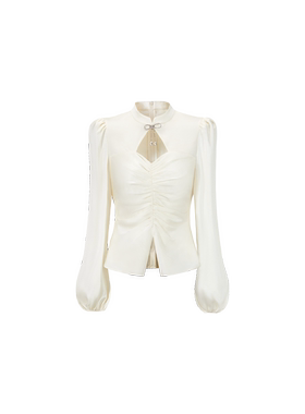 【七七酱直播间】CHICHY白色假两件镂空法式长袖衬衫CC1E011251