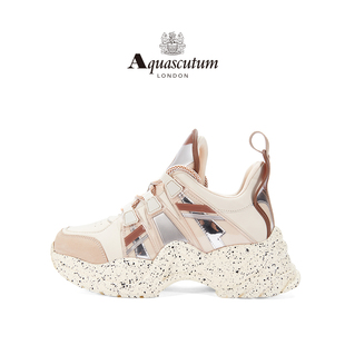 女鞋 Aquascutum雅格狮丹 2024春夏新款 米白色拼色松糕厚底老爹鞋