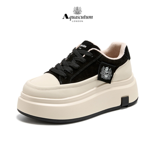 Aquascutum雅格狮丹 女休闲鞋增高潮流拼色舒适百搭圆头系带女鞋