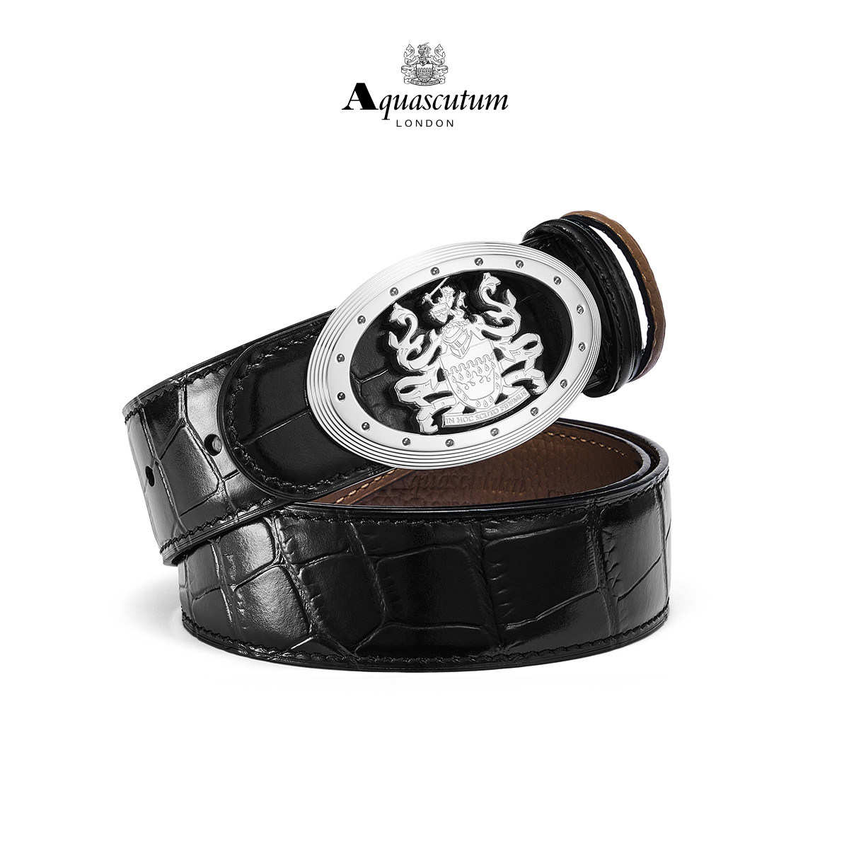 Aquascutum雅格狮丹 1851百年品牌 头层牛皮不锈钢扣头皮带礼盒男