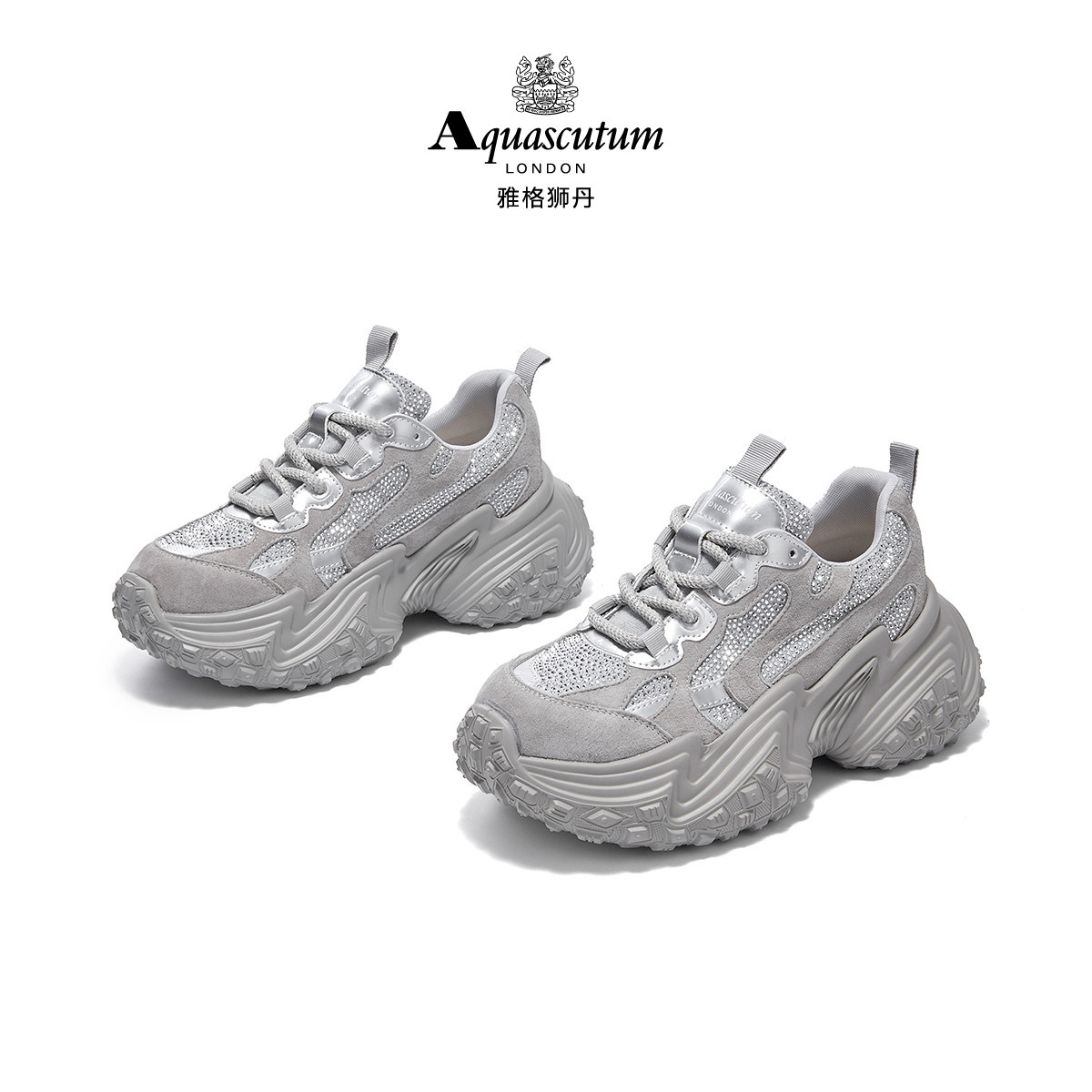 雅格狮丹厚底增高水钻百搭老爹鞋图片