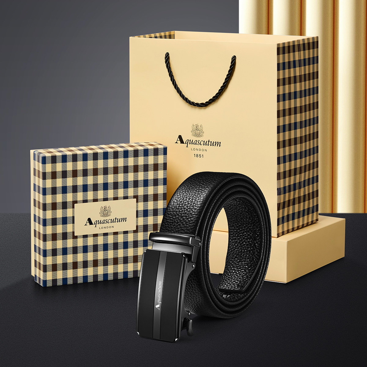 雅格狮丹头层牛皮腰带礼盒送礼物