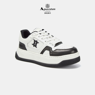 Aquascutum雅格狮丹1851百年品牌轻奢男鞋头层牛皮时尚黑白板鞋子