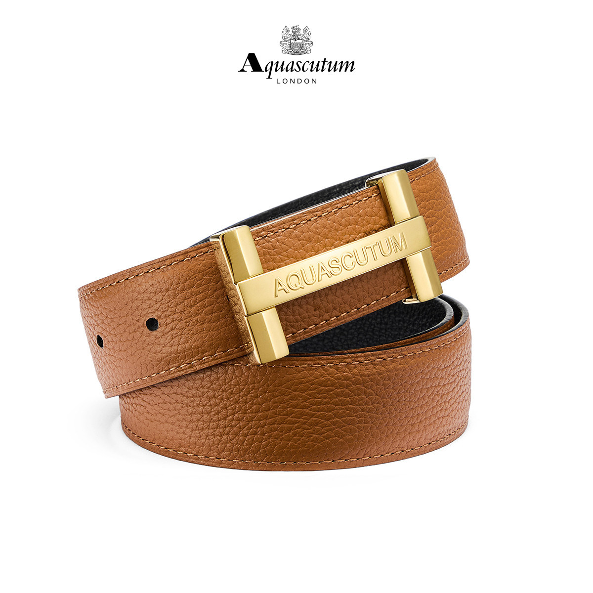 Aquascutum雅格狮丹 1851百年品牌 头层牛皮不锈钢扣头皮带礼盒男