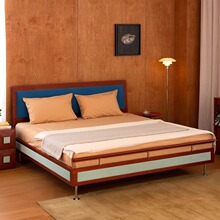 中古风芬尤床复古实木床樱桃木无床头小户型主卧软靠1米8双人床