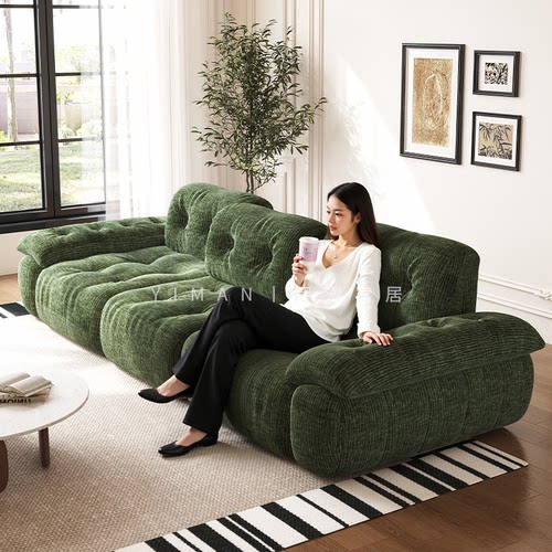 伊漫客厅雪尼尔深坐直排布艺沙发