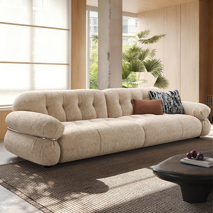 奥黛丽沙发法式复古奶油风客厅直排三人位中古风黑糖云朵布艺沙发