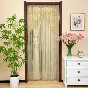 繁花双纱定制款蕾丝门帘隔断帘隐私帘免打孔卧室房间遮挡纱帘
