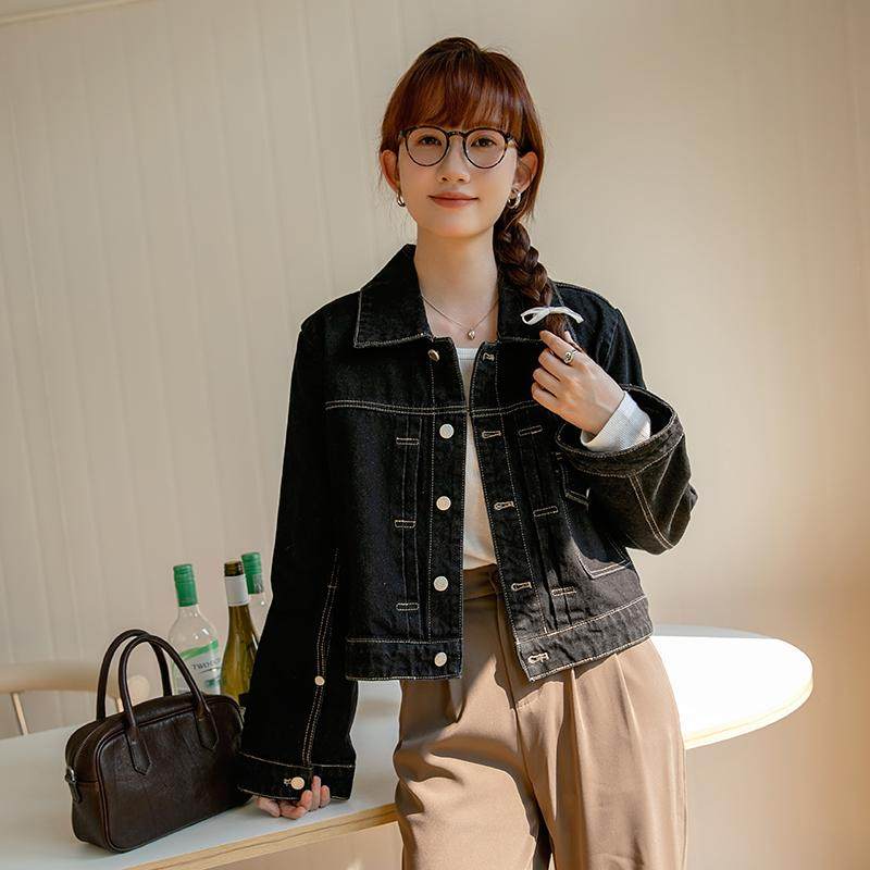 黑色牛仔外套女春秋2025新款韩版休闲百搭小个子宽松复古夹克上衣