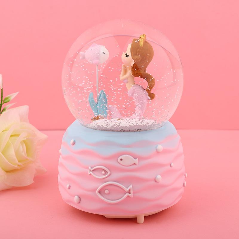 水晶球摆件创意家居人鱼恋音乐盒 发光少女心送女生日情人节礼品