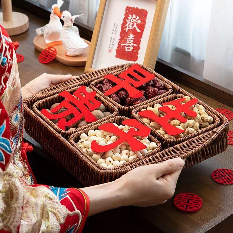 订婚宴布置摆台结婚用品大全早生贵子提篮模具压床摆件干果盒婚礼