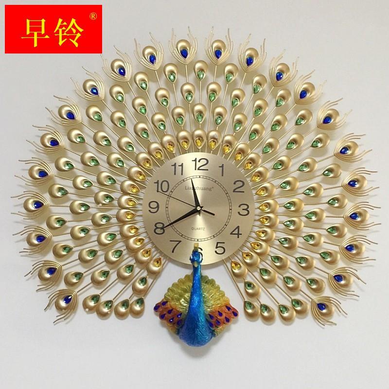 现货速发创意孔雀开屏挂钟 欧式超大客厅装饰钟表 现代家居静音时