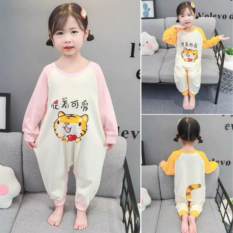 现货速发儿童连体睡衣春秋女童小童宝宝防着凉护肚家居服小孩睡袋