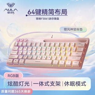 狼蛛F3061机械手感键盘RGB灯效mini便携有线64键配列笔记本通用