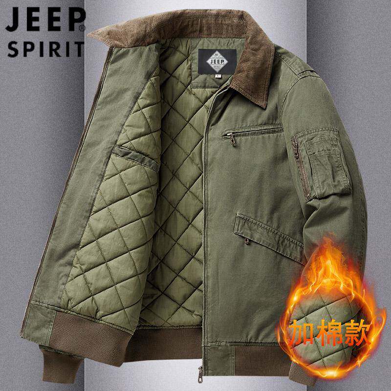 JEEP SPIRIT棉衣男秋冬季工装复古男装加棉加厚保暖翻领棉服外套