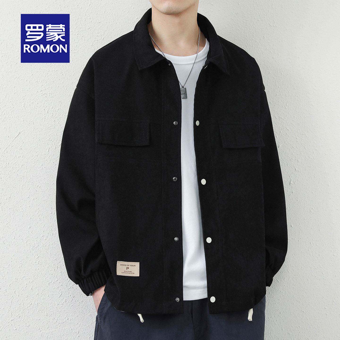 罗蒙外套男春秋季2025新款潮流百搭休闲翻领衣服春秋高级感夹克男
