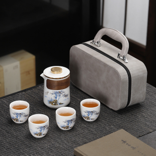 便携旅行功夫茶具套装 中式 富竹天下户外家用德化白瓷快客杯泡茶壶